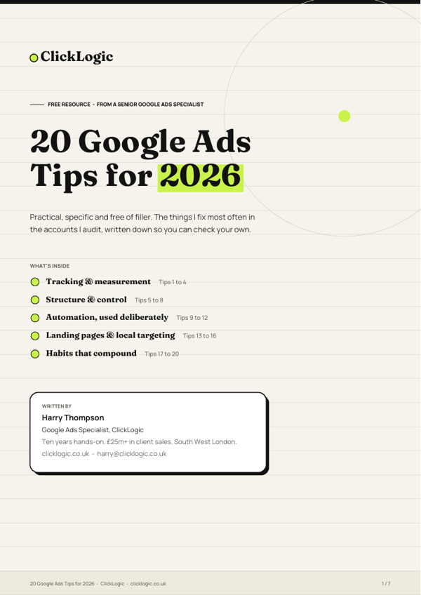 Cover of the 20 Google Ads Tips for 2026 PDF